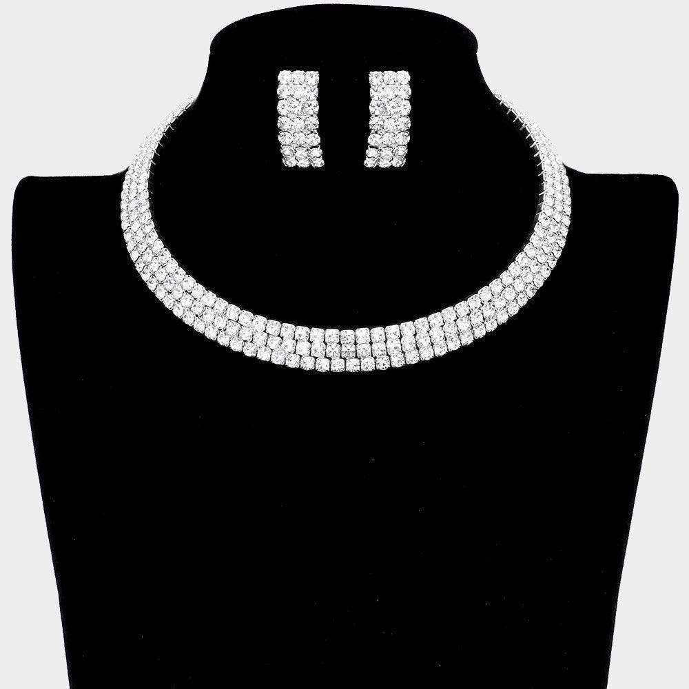 Silver 3 Rows Rhinestone Open Choker Necklace - Jewelry Store by Erik Rayo