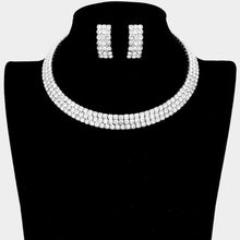 Load image into Gallery viewer, Silver 3 Rows Rhinestone Open Choker Necklace
