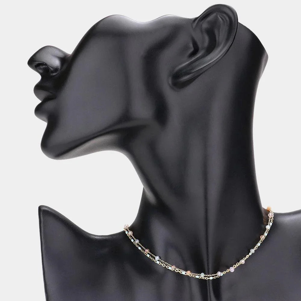 Faceted Bead Station Double Layered Choker Necklace - Jewelry Store by Erik Rayo