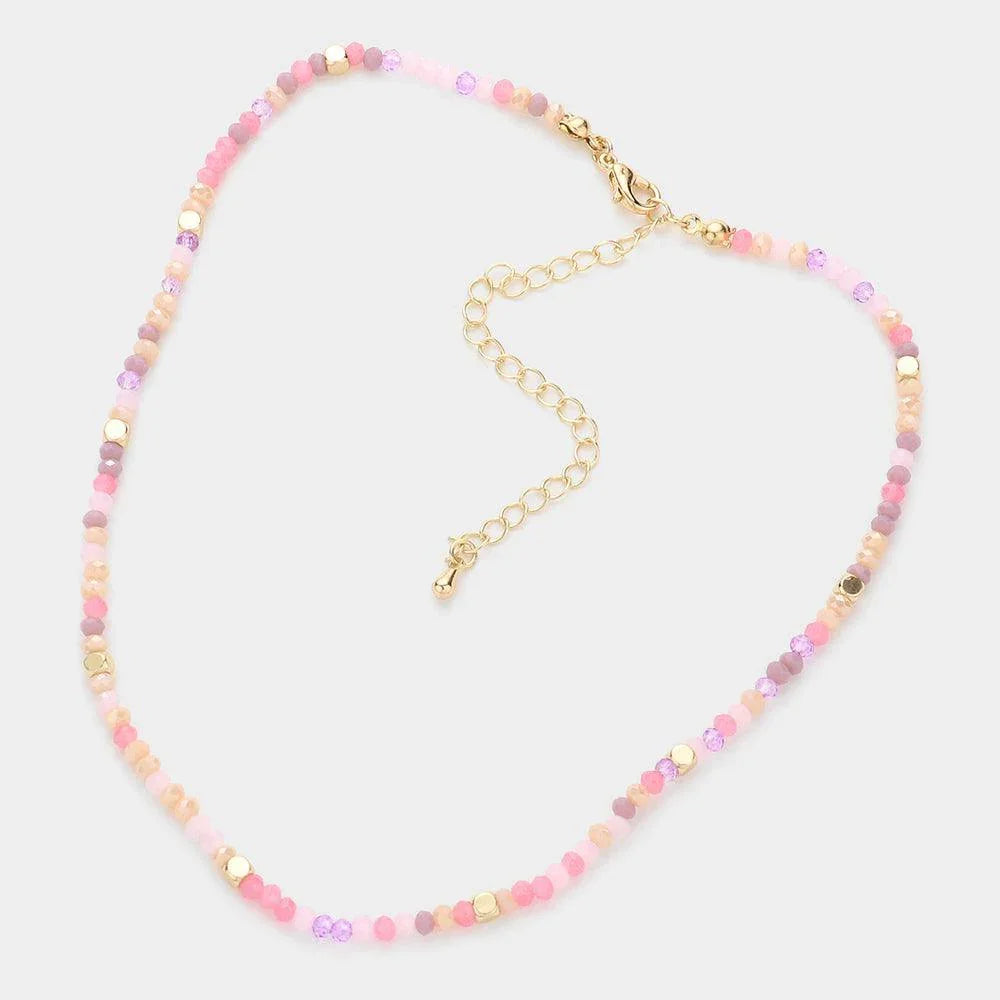 Pink Metal Cube Pointed Faceted Beaded Choker Necklace - Jewelry Store by Erik Rayo