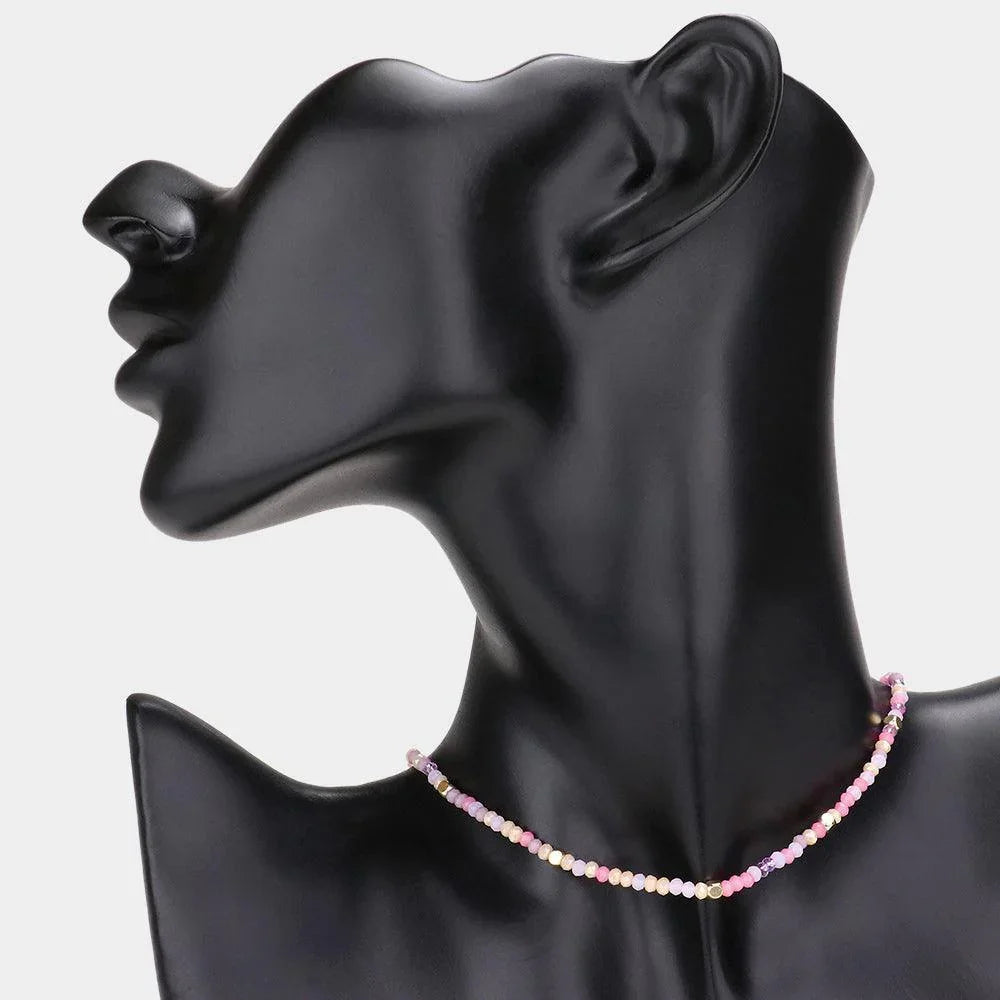 Pink Metal Cube Pointed Faceted Beaded Choker Necklace - Jewelry Store by Erik Rayo