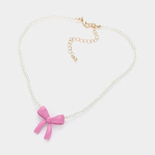 Load image into Gallery viewer, Pink Metal Bow Pendant Pointed Pearl Choker Necklace
