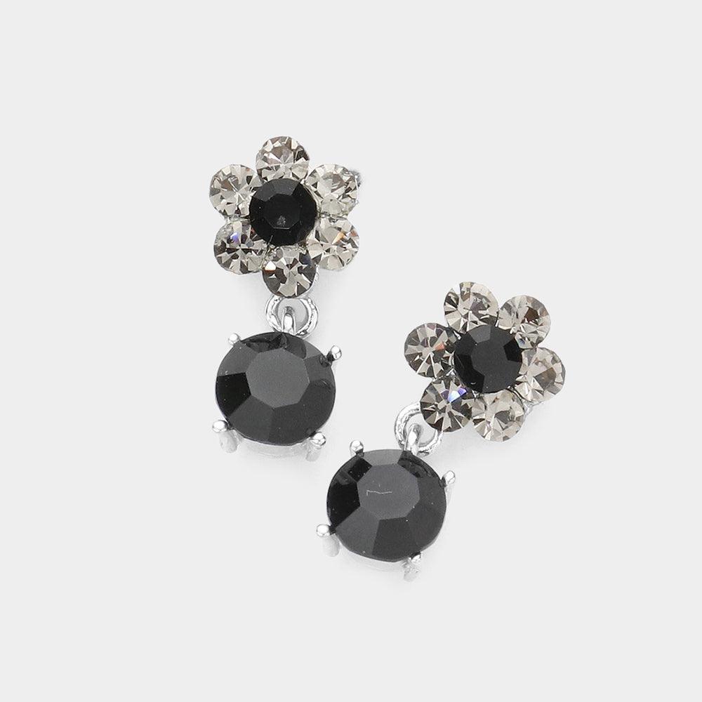 Black Genuine Crystal Flower Earrings - Jewelry Store by Erik Rayo