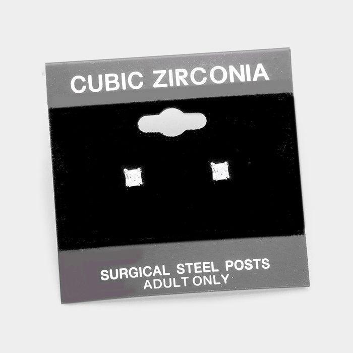 Silver 3 mm Square CZ stud earrings - Jewelry Store by Erik Rayo