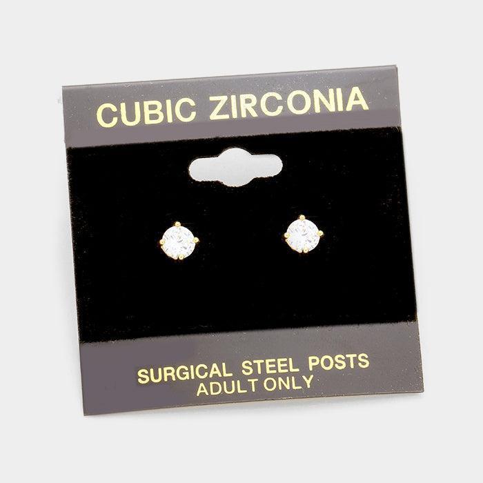 Gold 5 mm Round CZ stud earrings