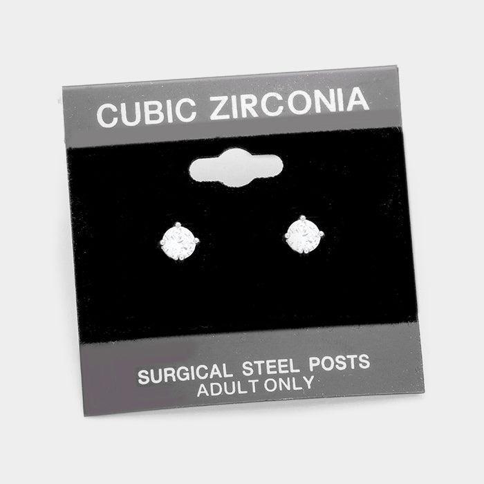 Silver 5 mm Round CZ stud earrings