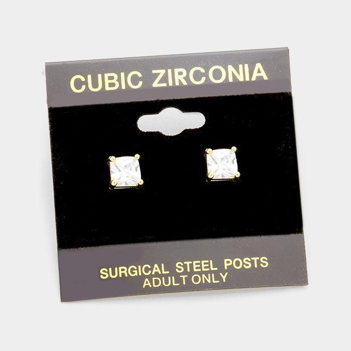 Gold 6 mm Square CZ stud earrings - Jewelry Store by Erik Rayo