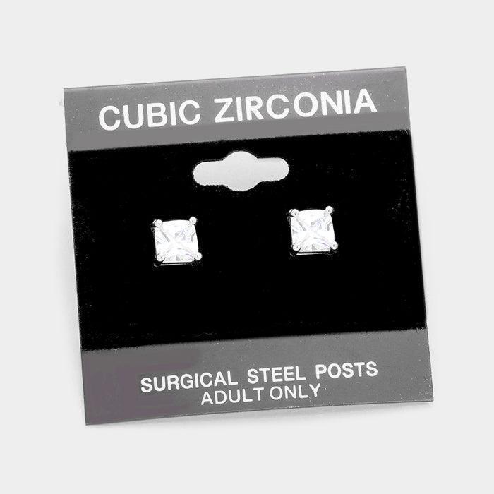Silver 6 mm Square CZ stud earrings - Jewelry Store by Erik Rayo