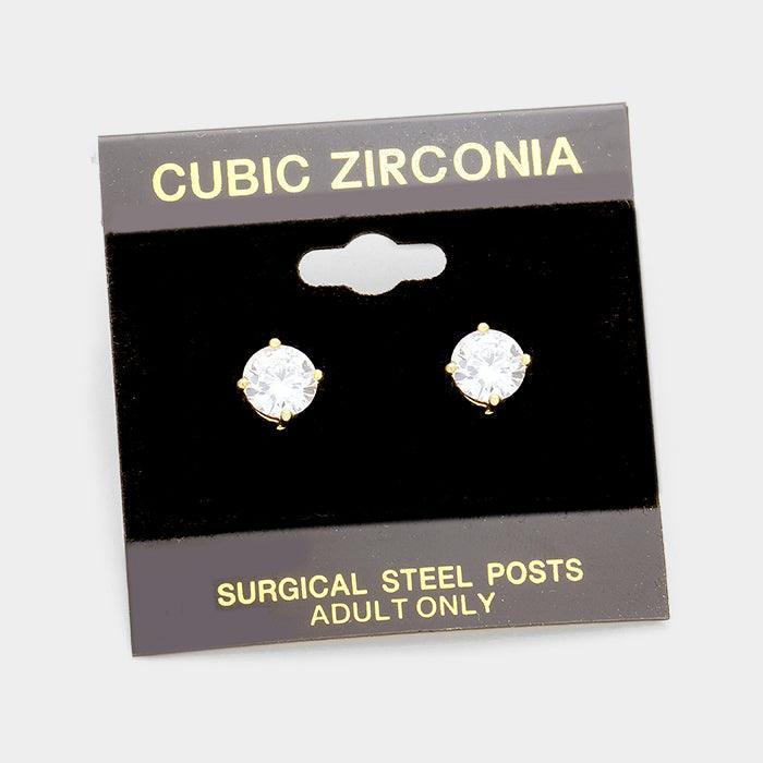 Gold 7 mm Round CZ stud earrings