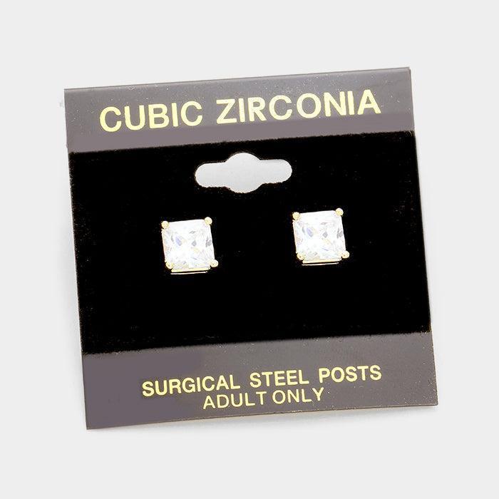 Gold 7 mm Square CZ stud earrings - Jewelry Store by Erik Rayo