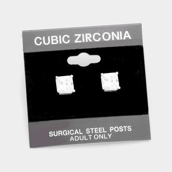 Silver 7 mm Square CZ stud earrings - Jewelry Store by Erik Rayo