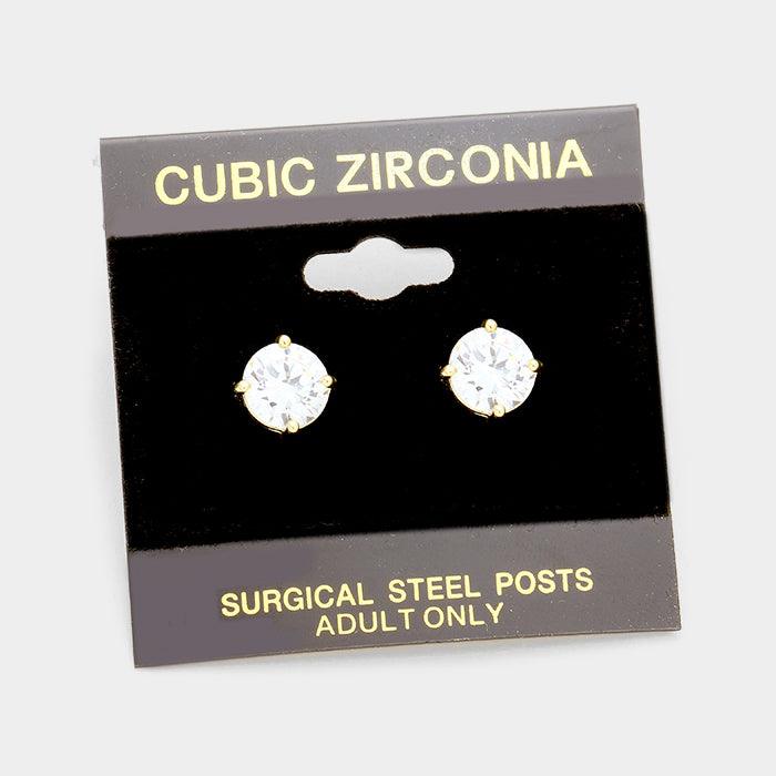 Gold 8 mm Round CZ stud earrings