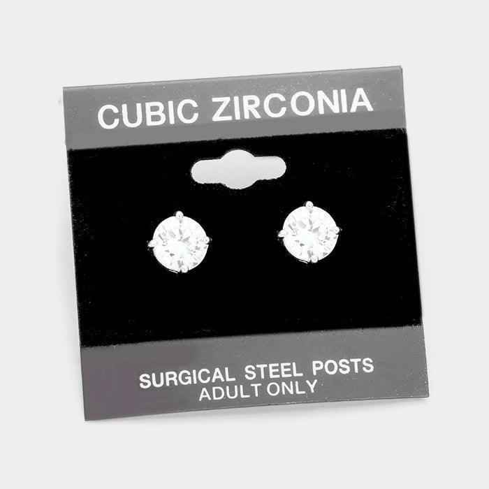 Silver 8 mm Round CZ stud earrings