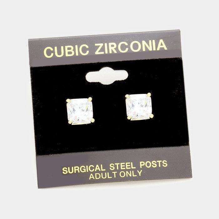 Gold 8 mm Square CZ stud earrings - Jewelry Store by Erik Rayo