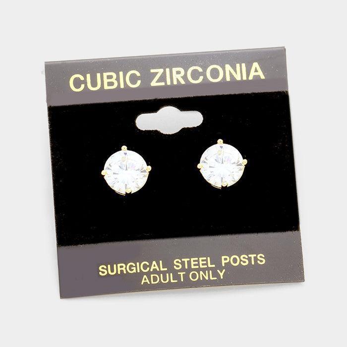 Gold 9 mm Round CZ stud earrings - Jewelry Store by Erik Rayo