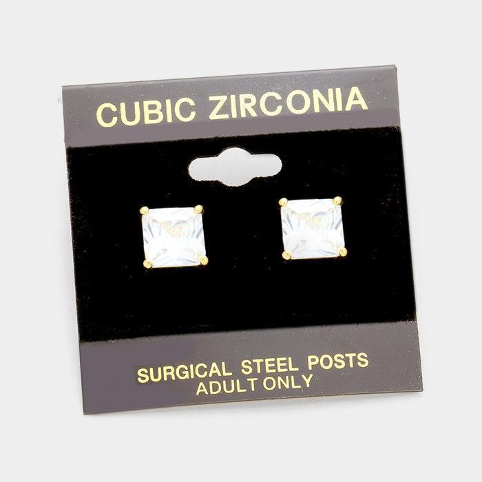 Gold 9 mm Square CZ stud earrings - Jewelry Store by Erik Rayo