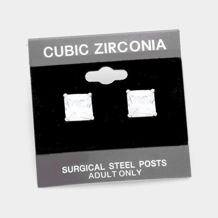 Silver 9 mm Square CZ stud earrings - Jewelry Store by Erik Rayo