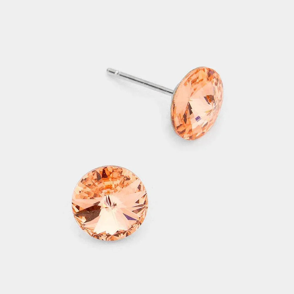 Peach 8mm Round Crystal Stud Earrings - Jewelry Store by Erik Rayo