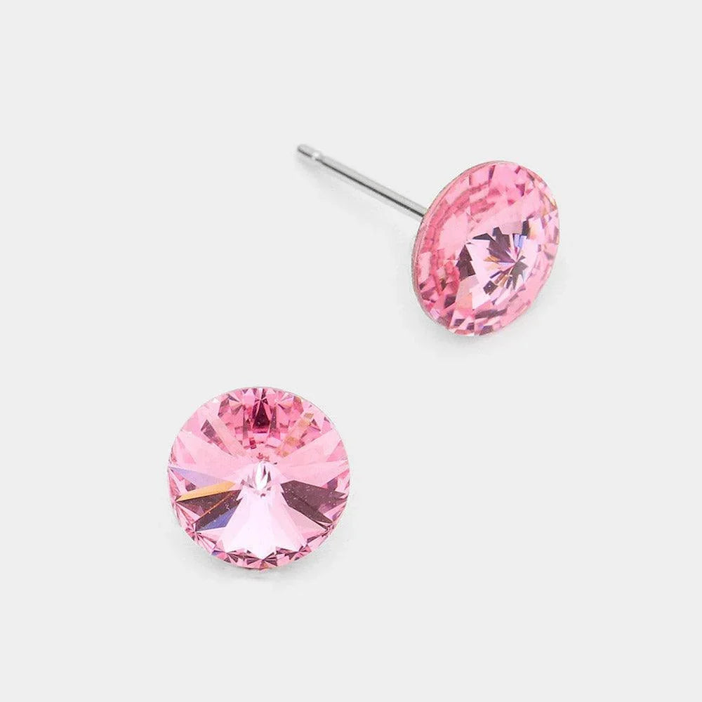 Pink 8mm Round Crystal Stud Earrings - Jewelry Store by Erik Rayo