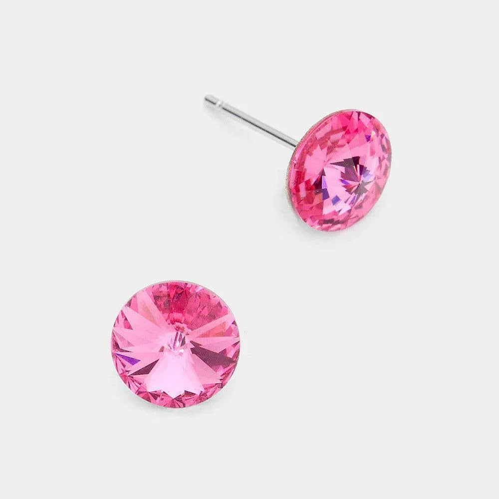 Pink 8mm Round Crystal Stud Earrings - Jewelry Store by Erik Rayo
