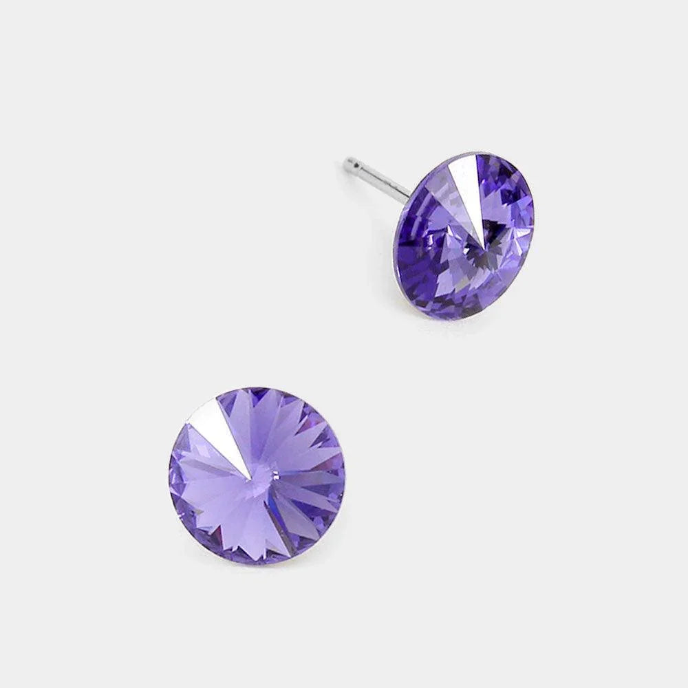 Purple 8mm Round Crystal Stud Earrings - Jewelry Store by Erik Rayo
