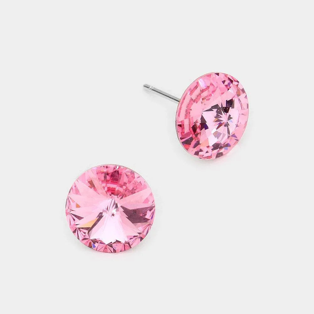 Pink 10 mm Round Crystal Stud Earrings - Jewelry Store by Erik Rayo