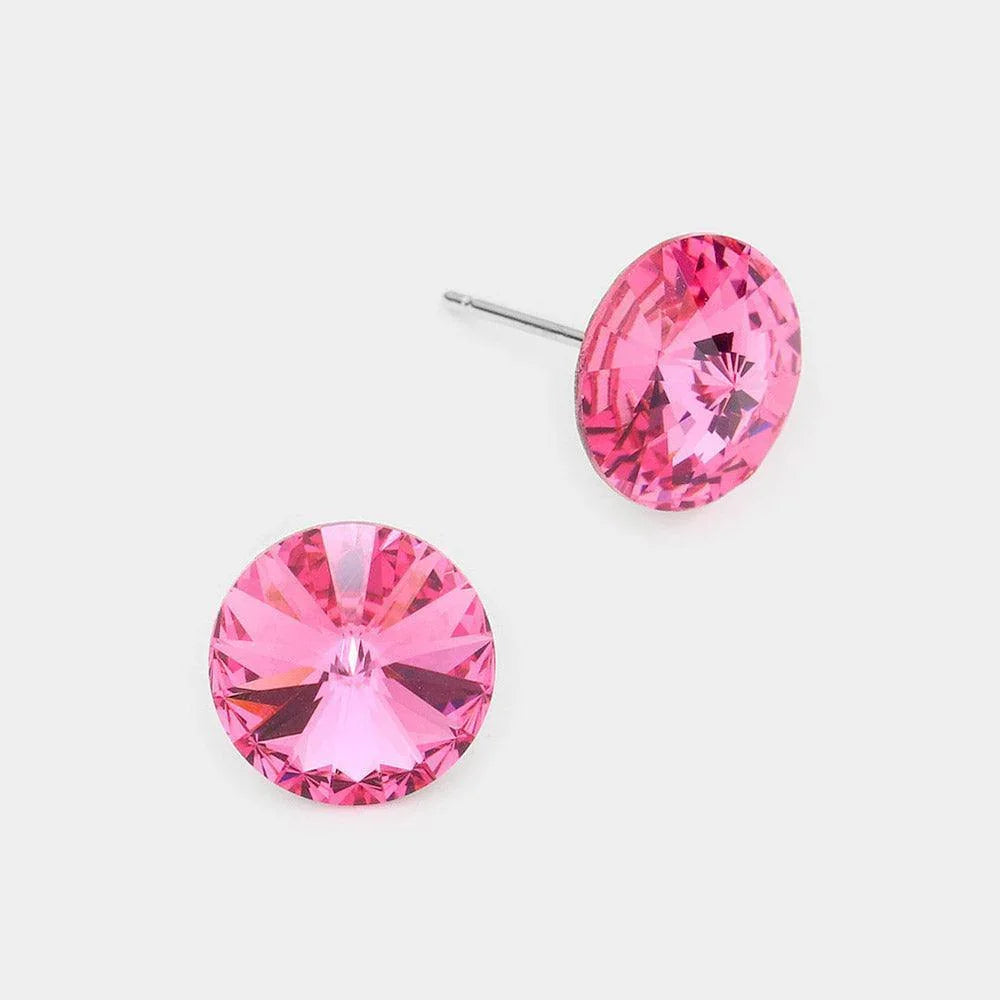 Pink 10 mm Round Crystal Stud Earrings - Jewelry Store by Erik Rayo