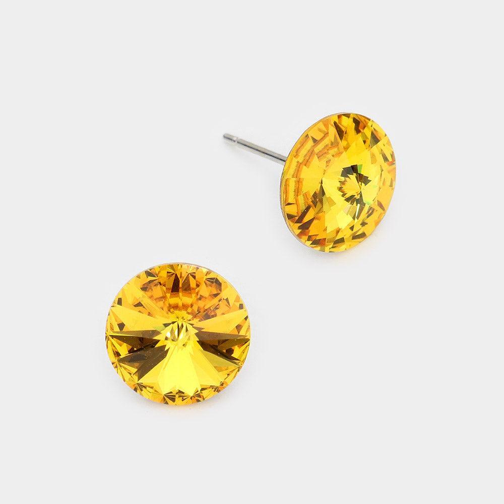 Yellow 10 mm Round Crystal Stud Earrings - Jewelry Store by Erik Rayo