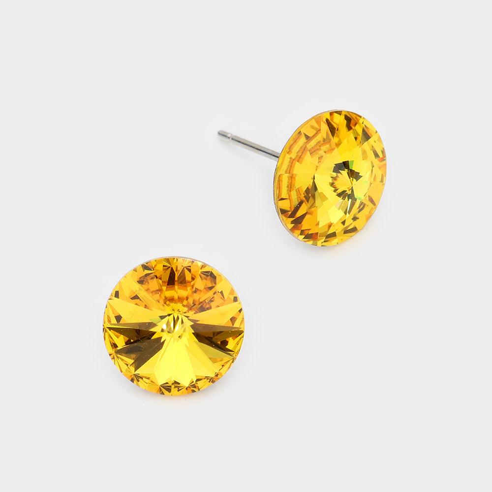 Yellow 10 mm Round Crystal Stud Earrings