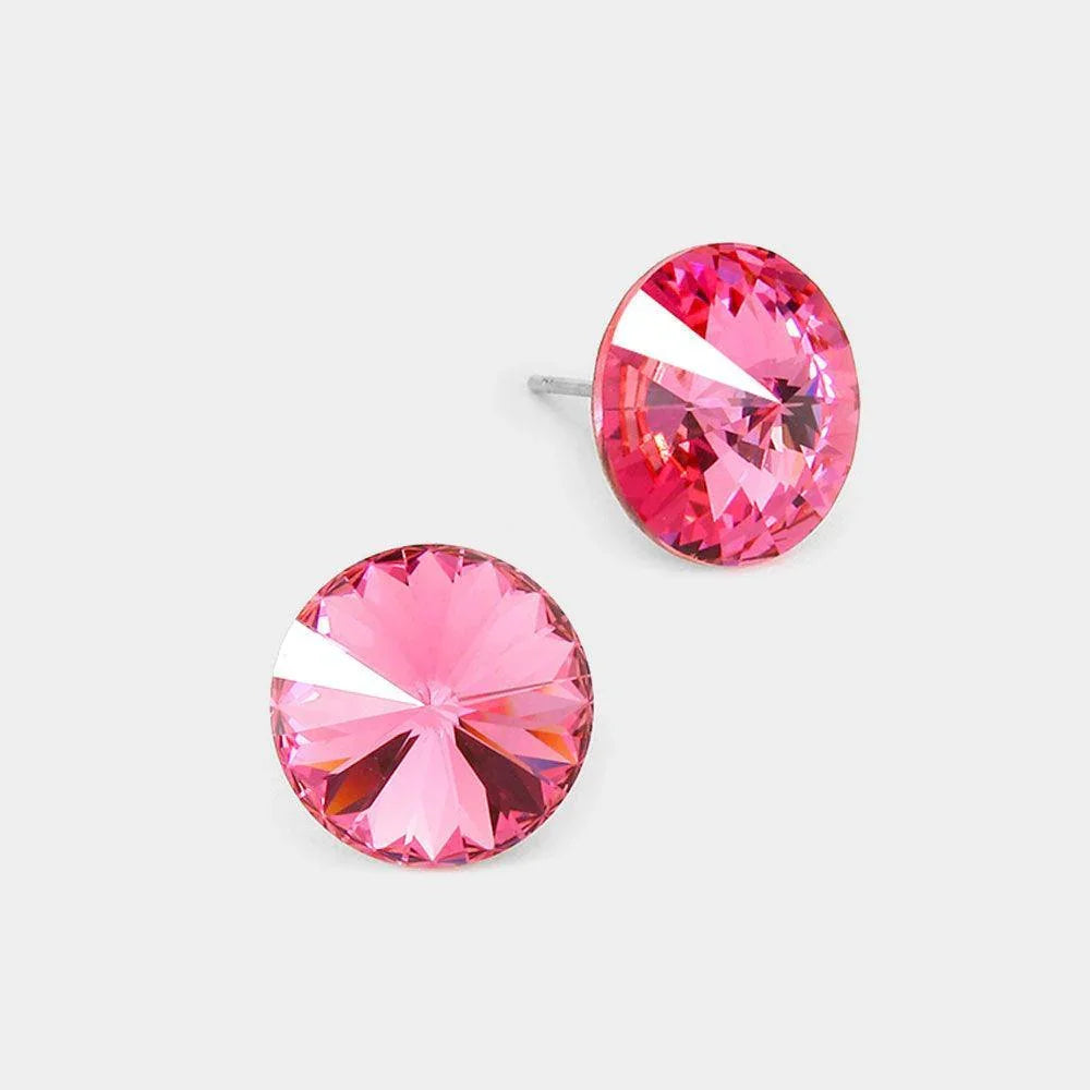 Pink 15mm Genuine Crystal Stud Earrings - Jewelry Store by Erik Rayo