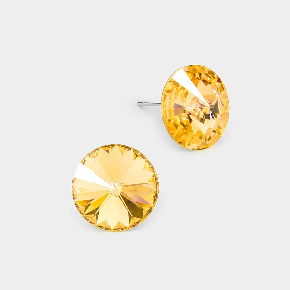 Yellow 15mm Genuine Crystal Stud Earrings