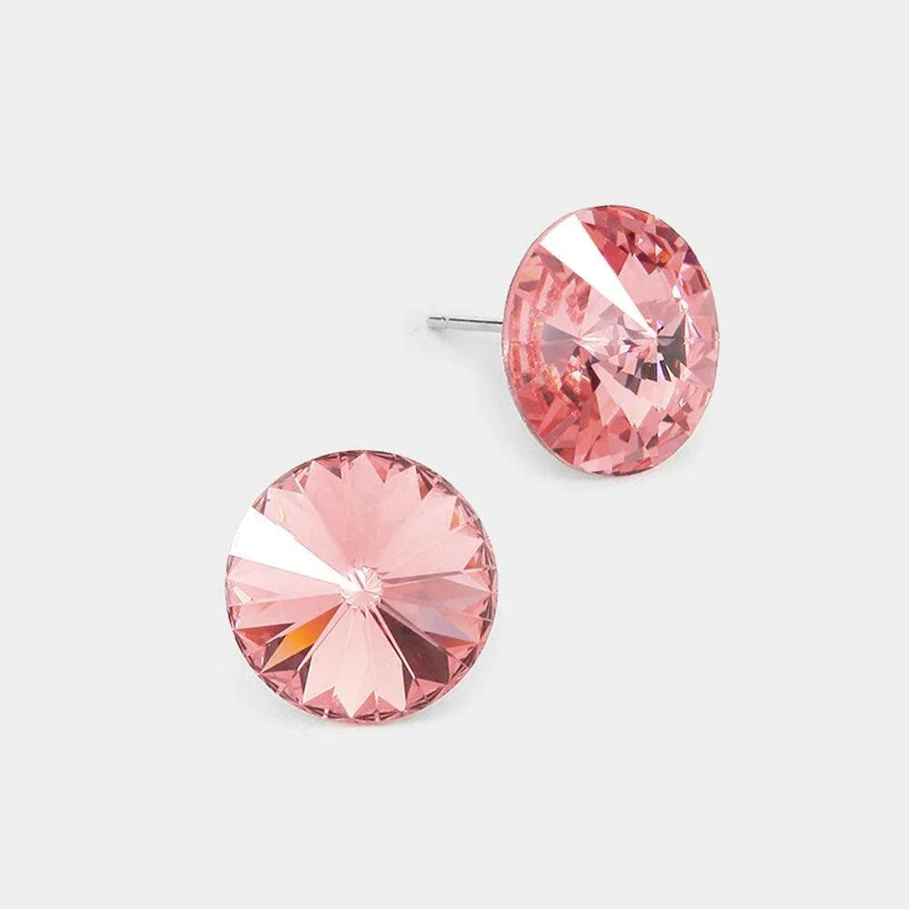 Pink 15mm Genuine Crystal Stud Earrings - Jewelry Store by Erik Rayo