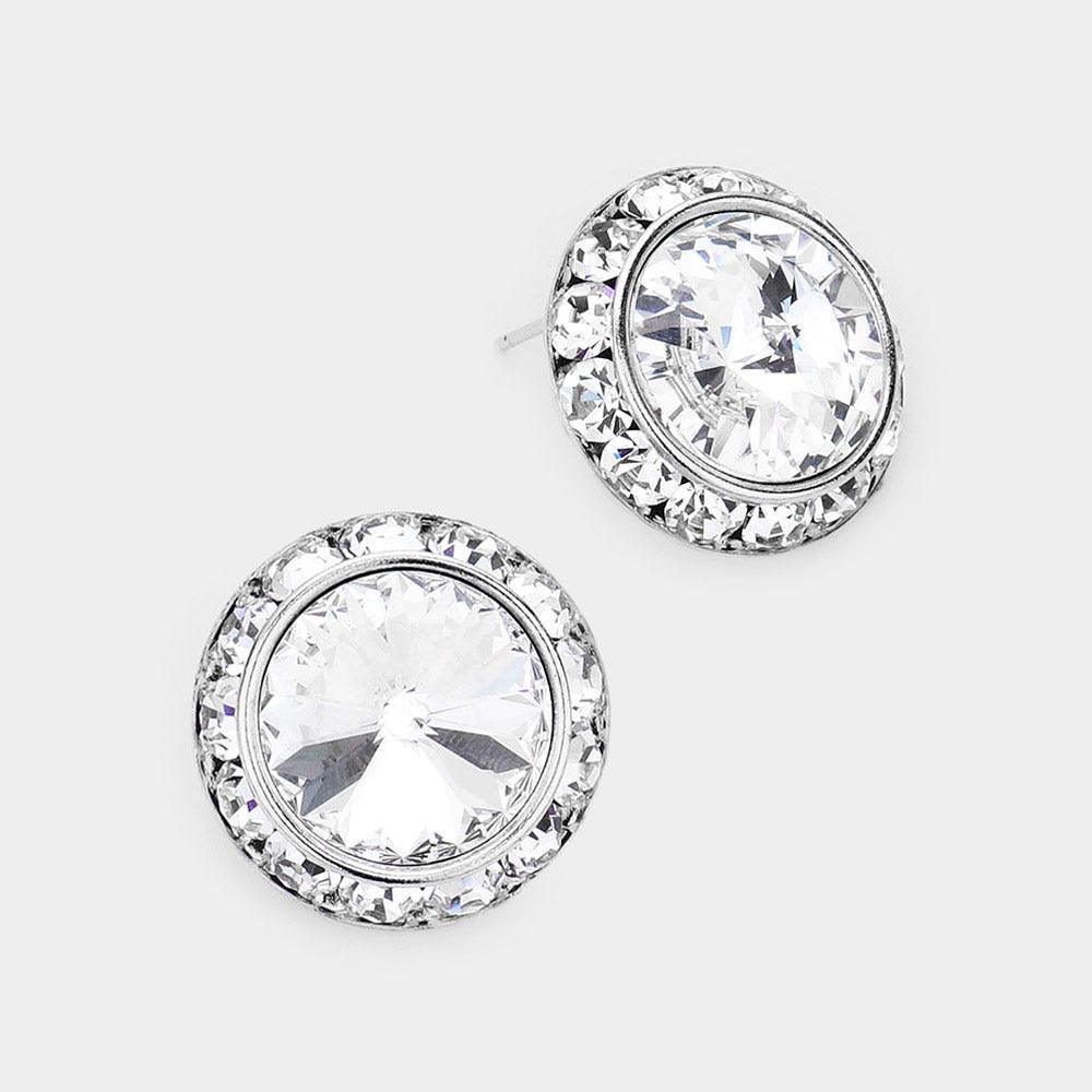 Silver Rivoli Cut Genuine Crystal Round Stud Earrings - Jewelry Store by Erik Rayo