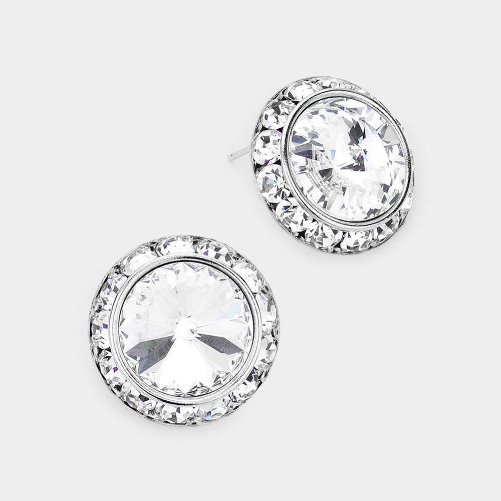 Silver Rivoli Cut Genuine Crystal Round Stud Earrings