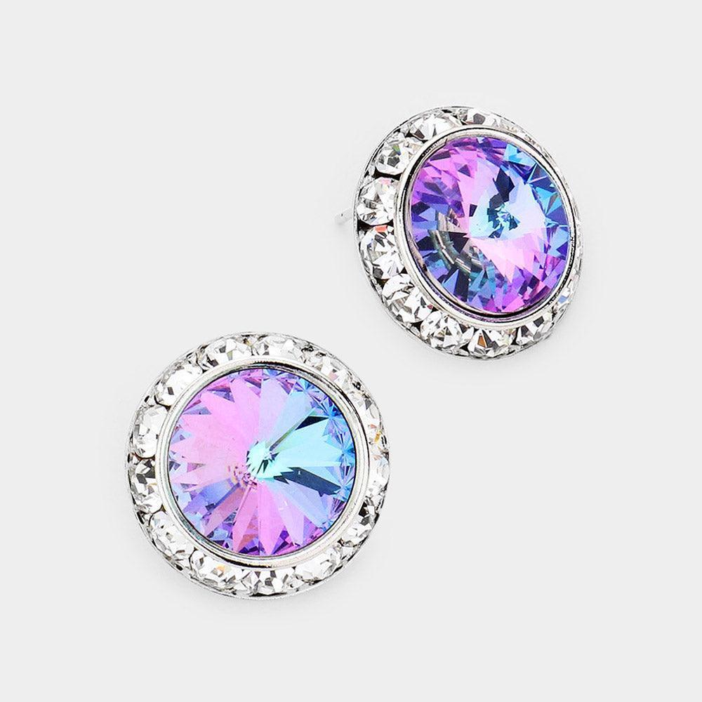 Lavender Rivoli Cut Genuine Crystal Round Stud Earrings - Jewelry Store by Erik Rayo