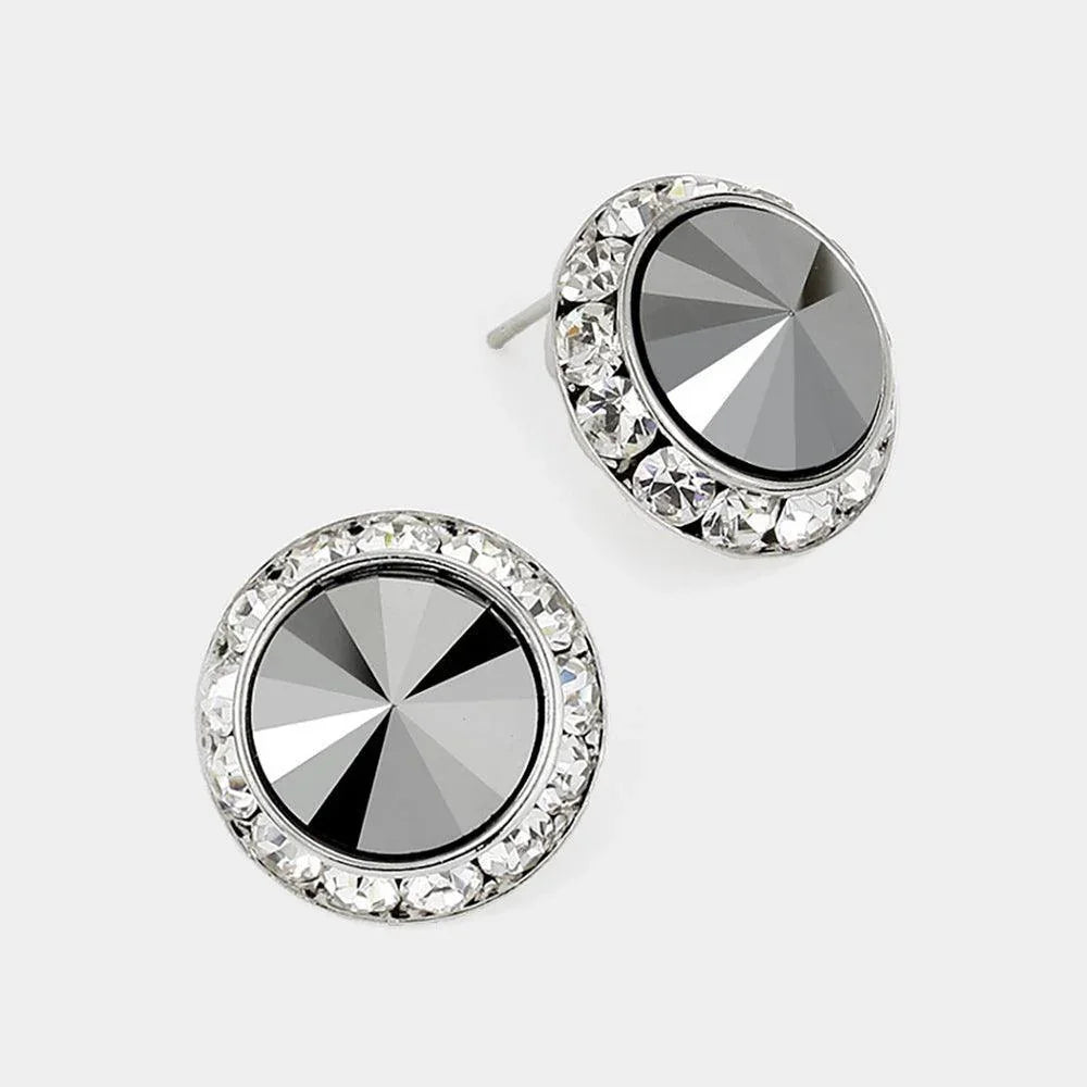 Hematite Rivoli Cut Genuine Crystal Round Stud Earrings - Jewelry Store by Erik Rayo