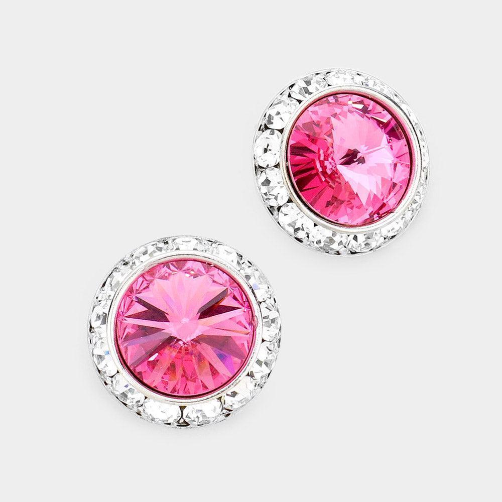 Pink Rivoli Cut Genuine Crystal Round Stud Earrings - Jewelry Store by Erik Rayo