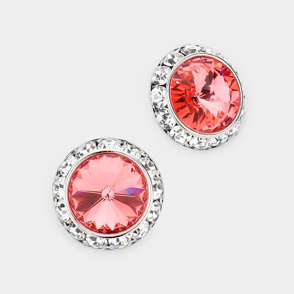 Peach Rivoli Cut Genuine Crystal Round Stud Earrings - Jewelry Store by Erik Rayo