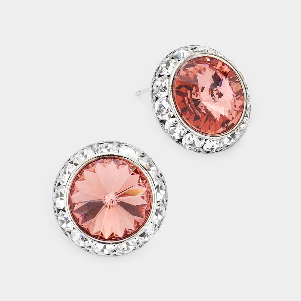 Pink Rivoli Cut Genuine Crystal Round Stud Earrings - Jewelry Store by Erik Rayo