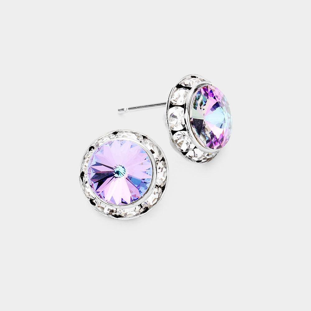 Lavender Rivoli Cut Genuine Crystal Round Stud Earrings - Jewelry Store by Erik Rayo