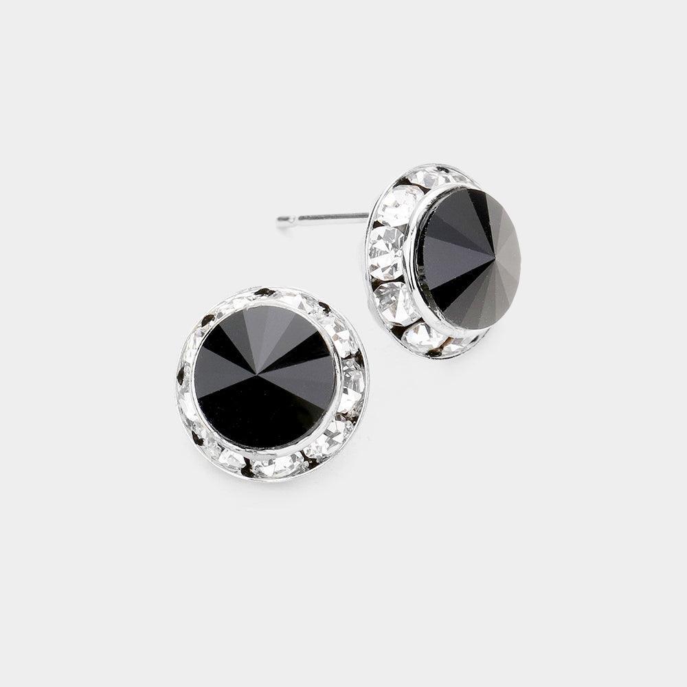 Black Rivoli Cut Genuine Crystal Round Stud Earrings - Jewelry Store by Erik Rayo