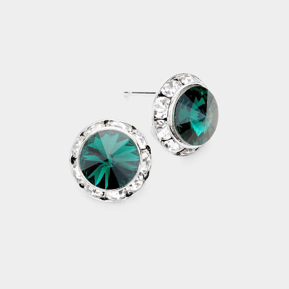 Emerald Rivoli Cut Genuine Crystal Round Stud Earrings - Jewelry Store by Erik Rayo