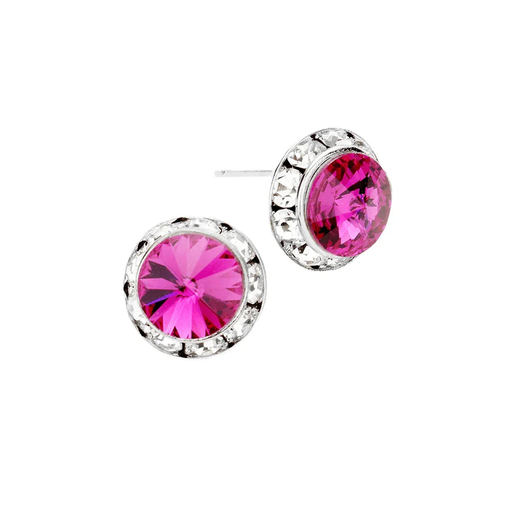 Fuchsia Rivoli Cut Genuine Crystal Round Stud Earrings - Jewelry Store by Erik Rayo