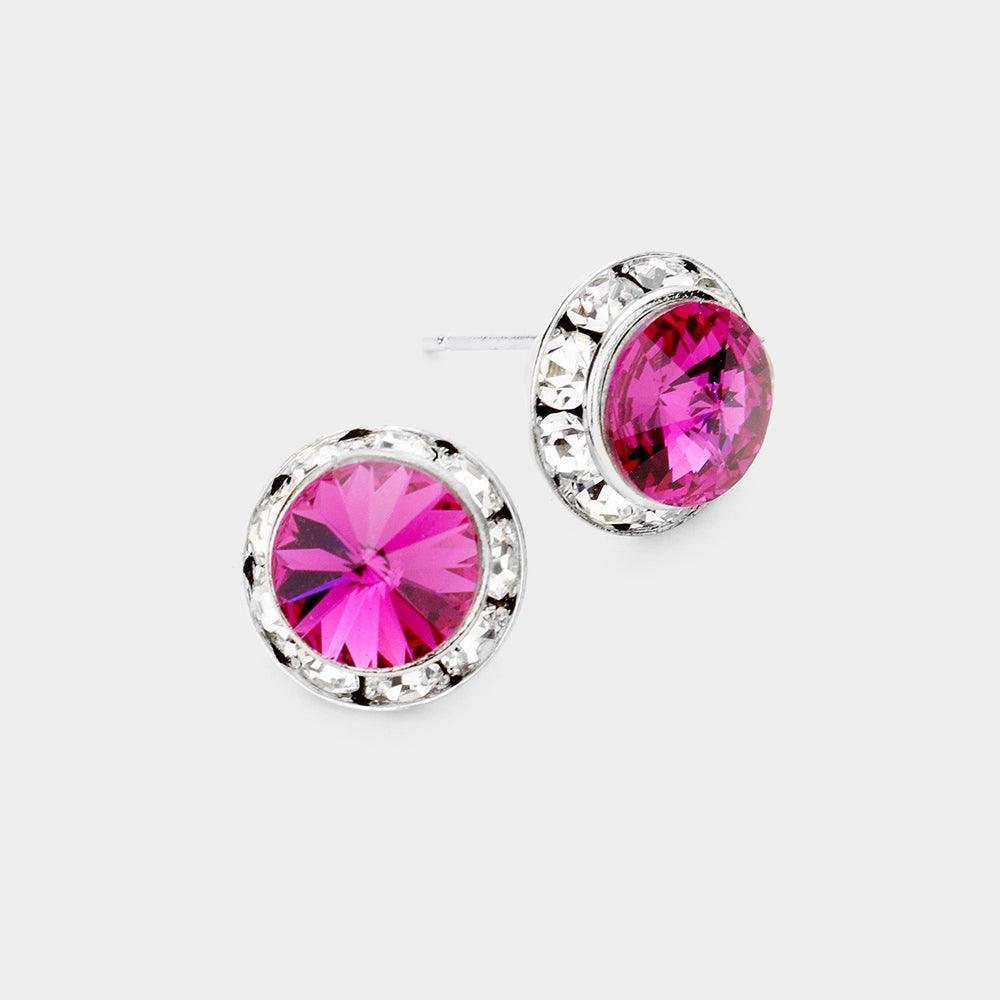Fuchsia Rivoli Cut Genuine Crystal Round Stud Earrings - Jewelry Store by Erik Rayo