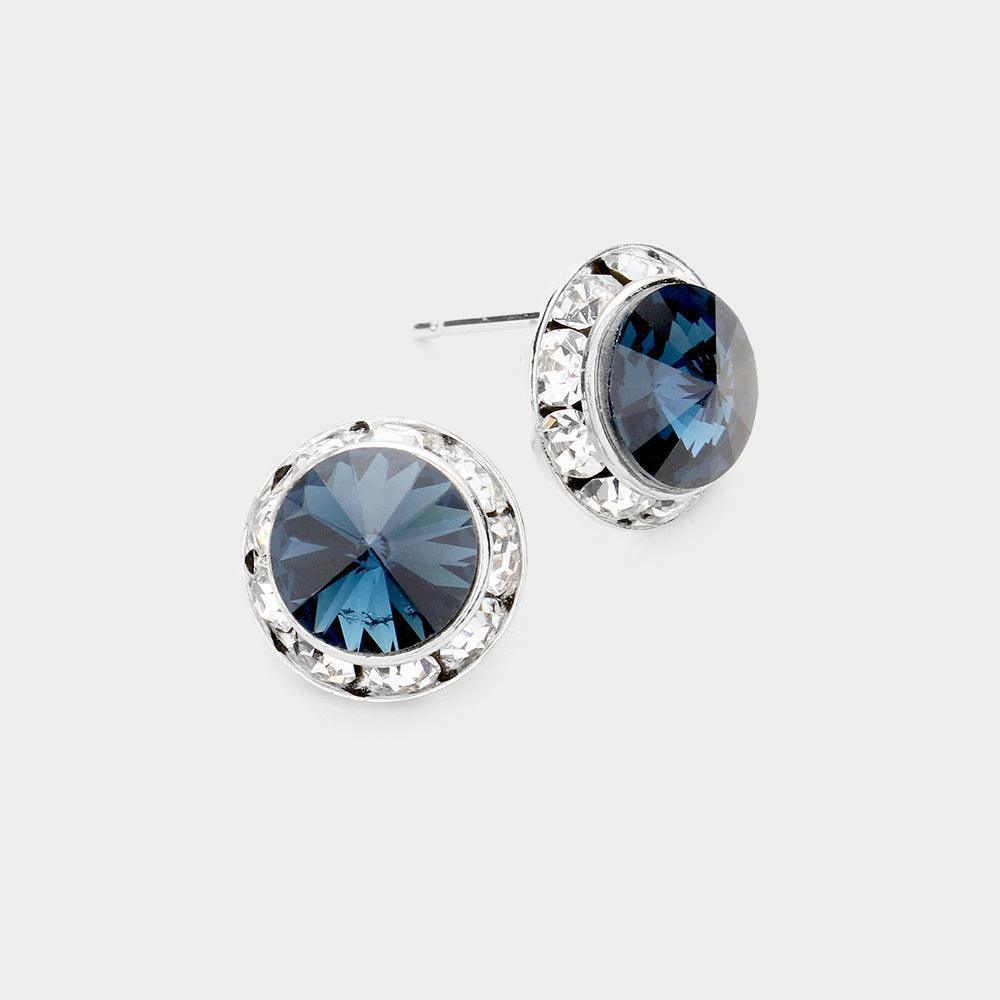 Blue Rivoli Cut Genuine Crystal Round Stud Earrings - Jewelry Store by Erik Rayo