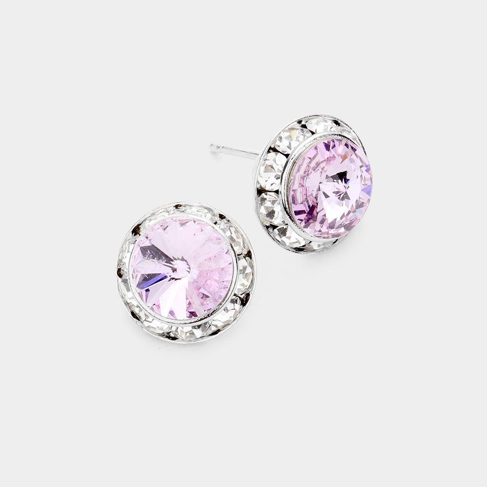 Violet Rivoli Cut Genuine Crystal Round Stud Earrings