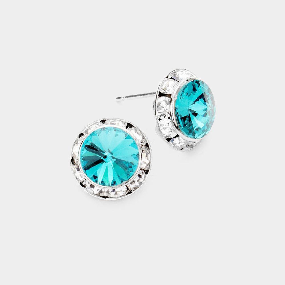Blue Rivoli Cut Genuine Crystal Round Stud Earrings - Jewelry Store by Erik Rayo