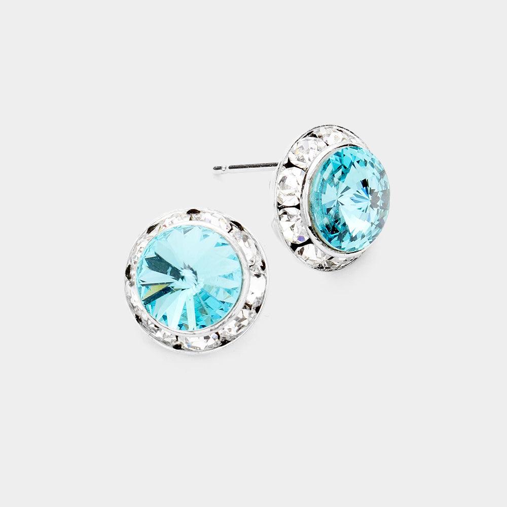 Turquoise Rivoli Cut Genuine Crystal Round Stud Earrings