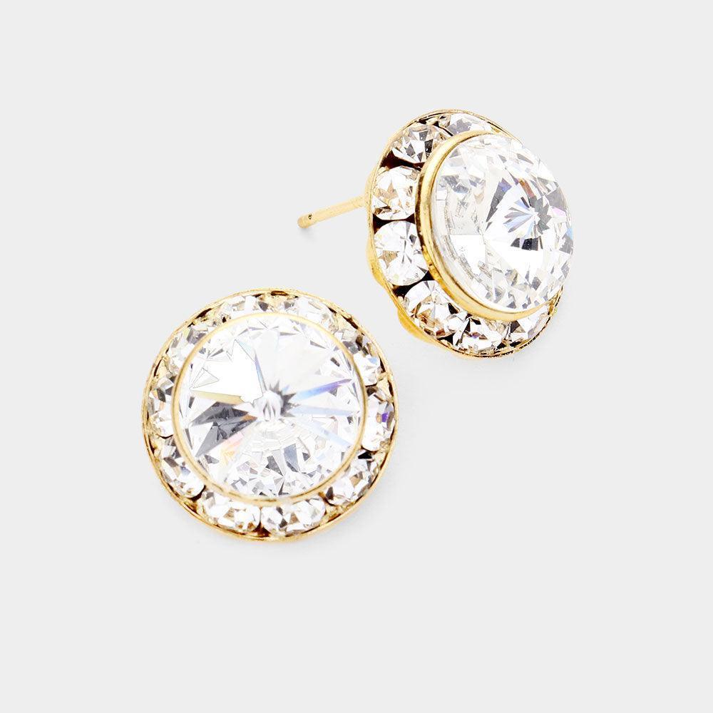 Gold Rivoli Cut Genuine Crystal Round Stud Earrings - Jewelry Store by Erik Rayo