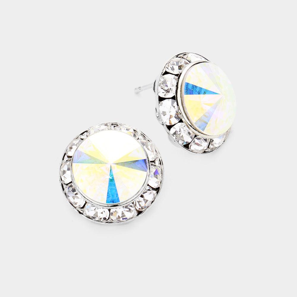 Silver Rivoli Cut Genuine Crystal Round Stud Earrings